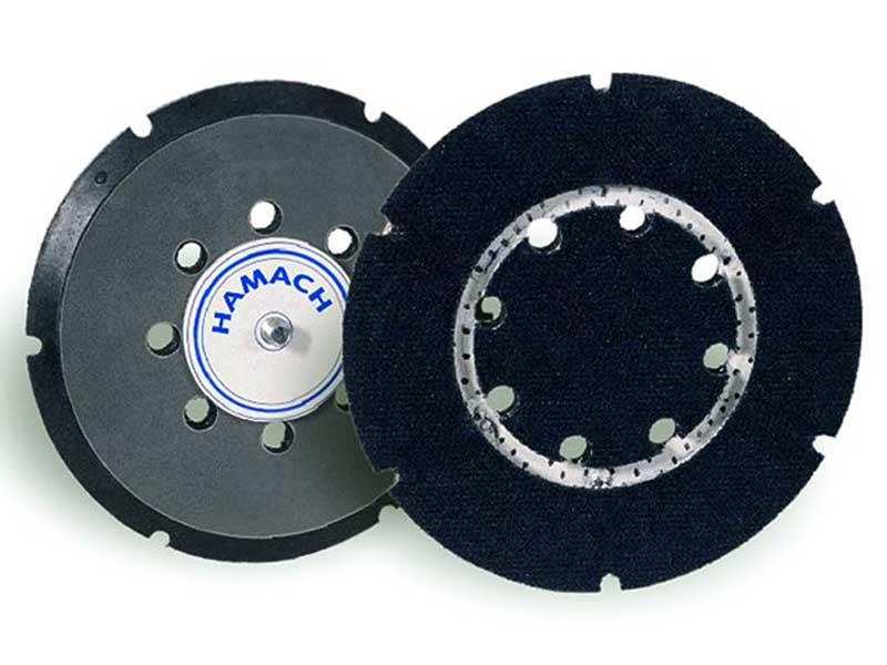 010013 Hamach Sanding Pads 150mm Hamach Sanding Pads – 150mm – Tackup (Velcro) – 8 Holes – Hard – 5/16 Spindle